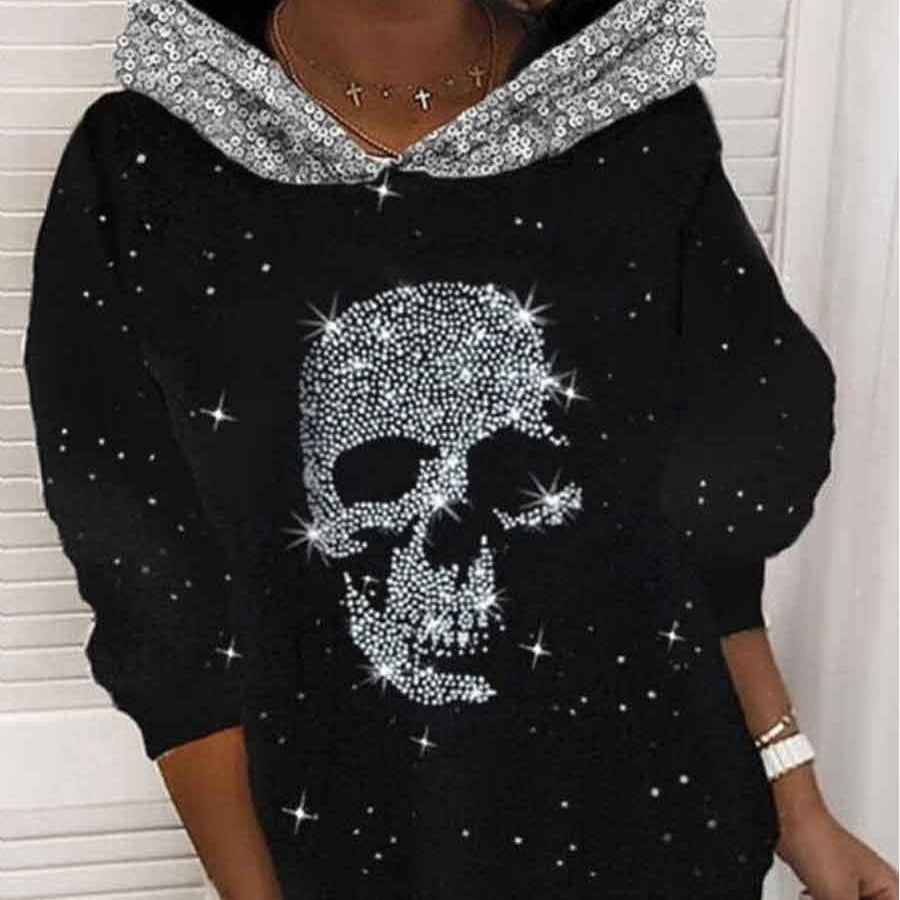 Halloween Skull Printed Pullover Hooded