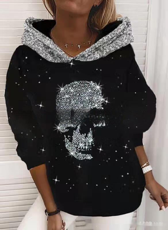 Halloween Skull Printed Pullover Hooded