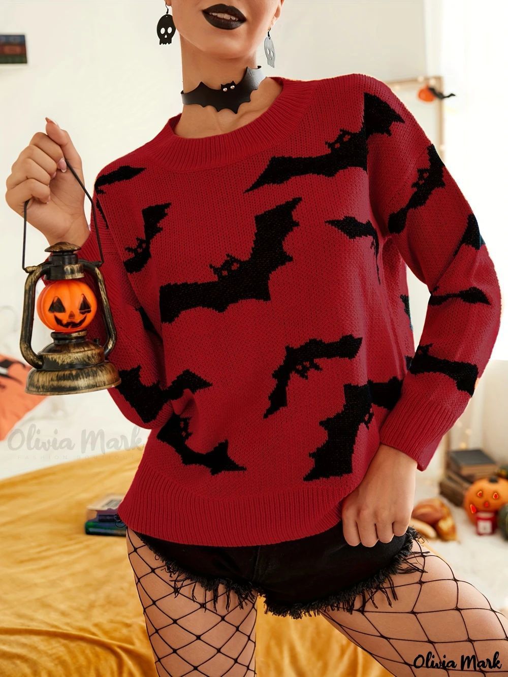Long Sleeve Halloween Brocade Sweater Knitted
