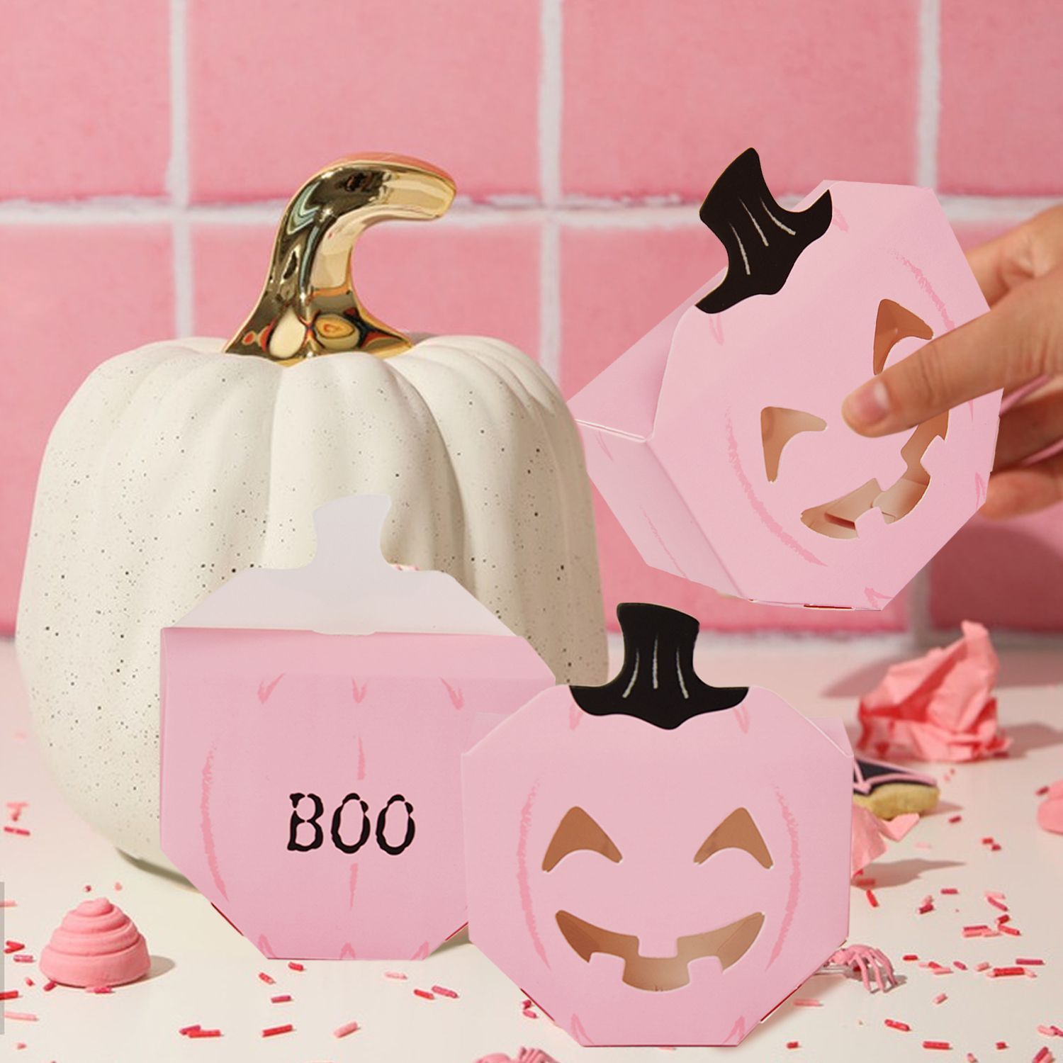10Pcs Halloween Pink Pumpkin Gift Boxes