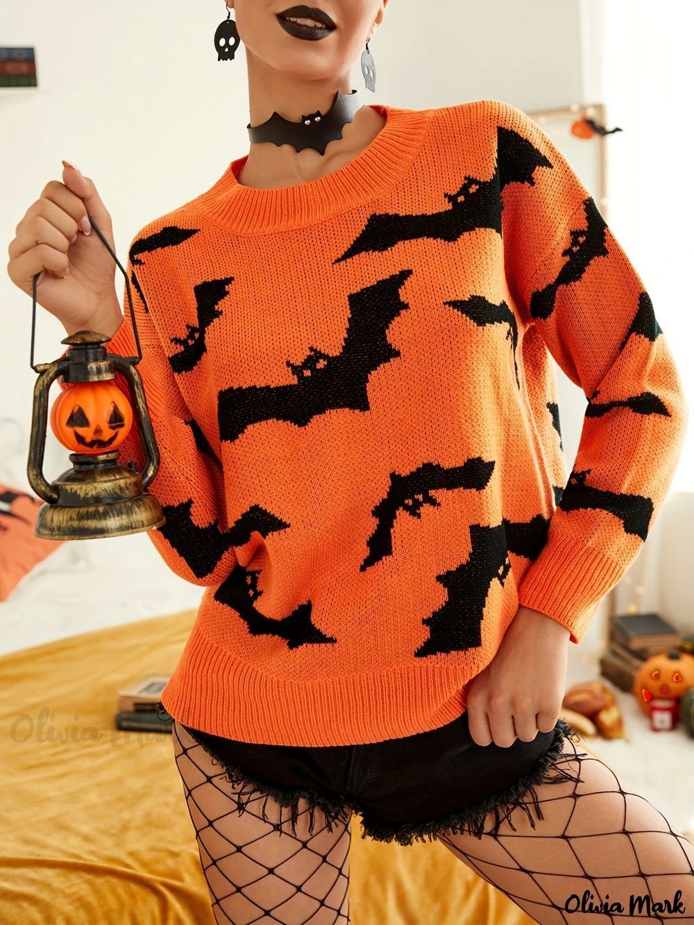 Long Sleeve Halloween Brocade Sweater Knitted