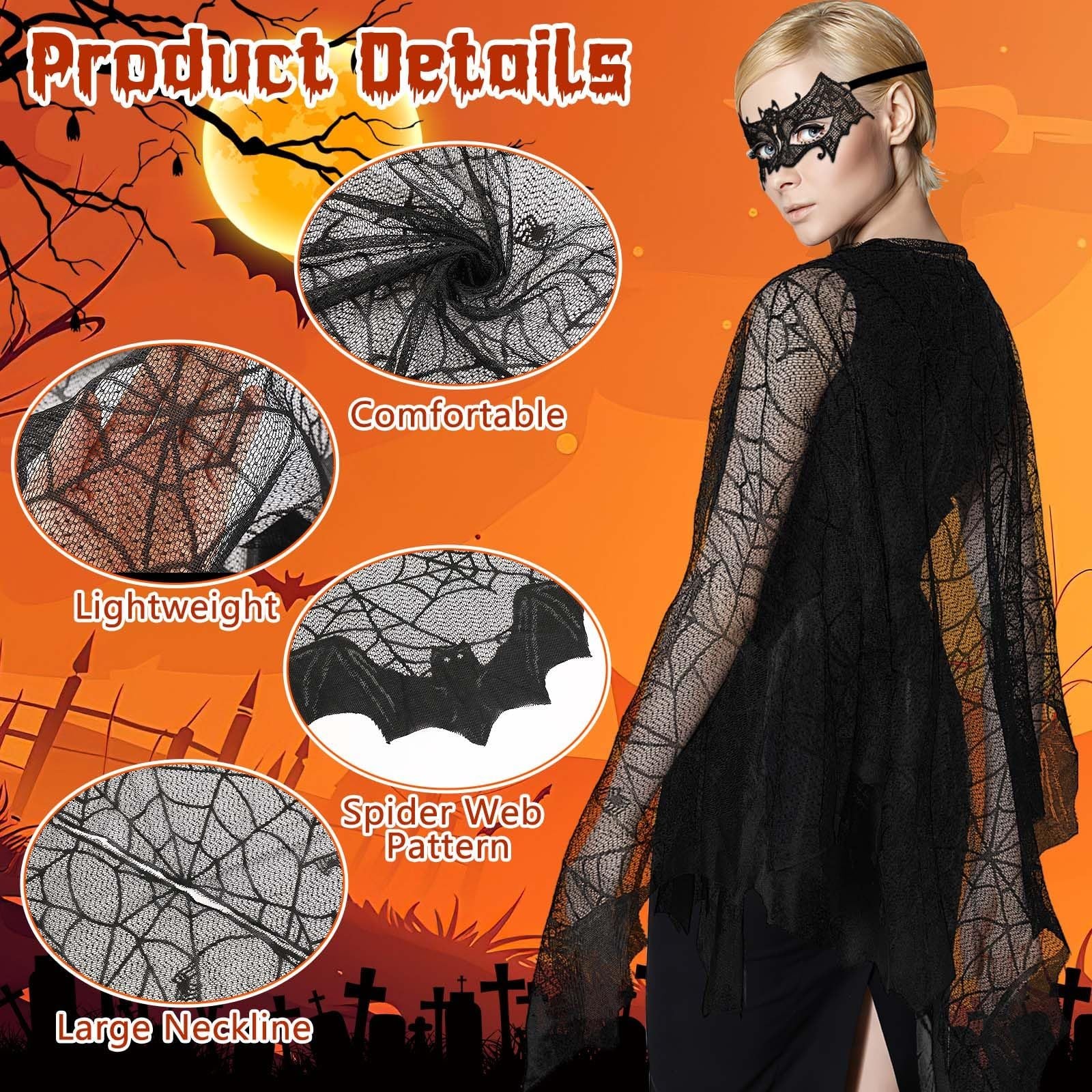 2 Pcs Halloween Poncho For Women