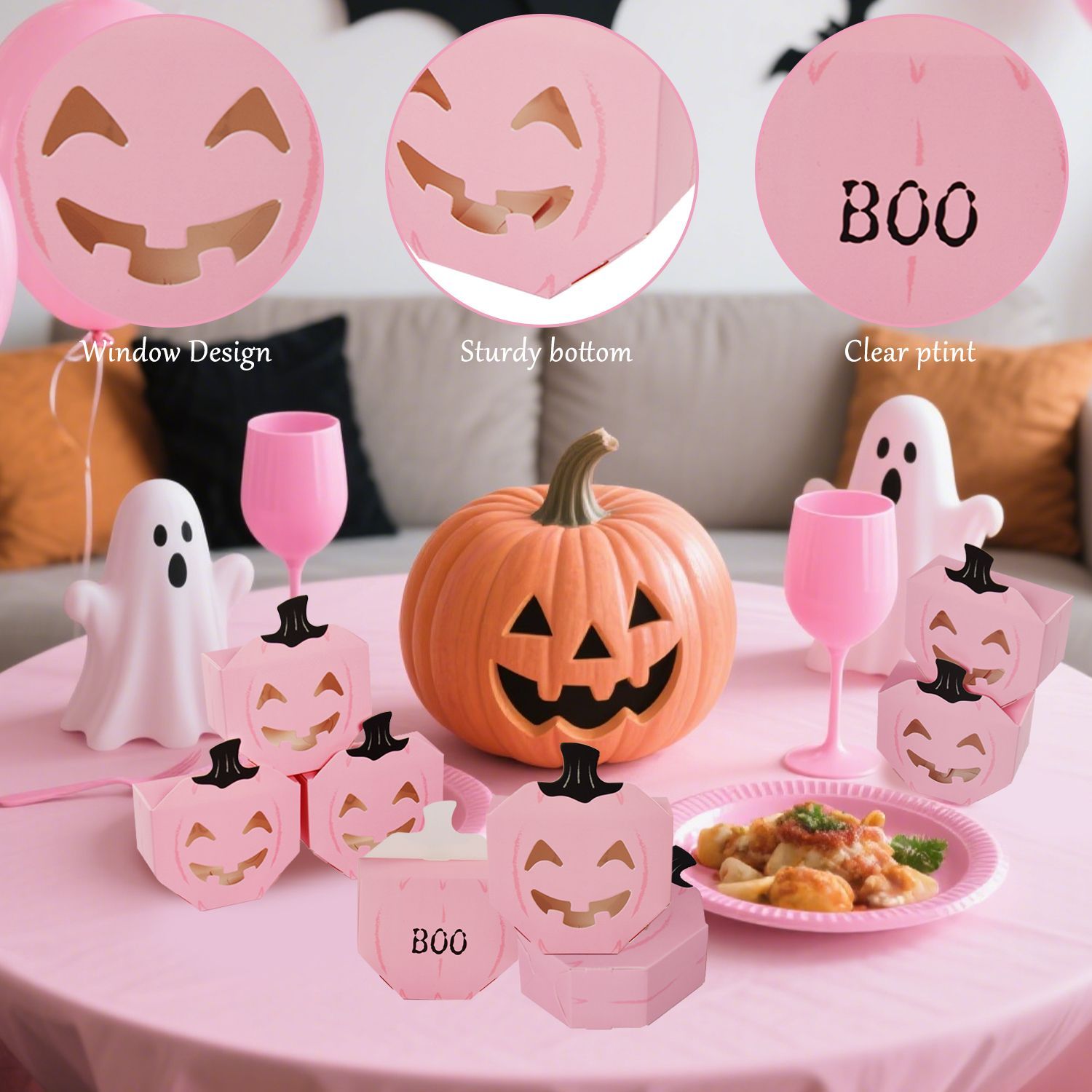 10Pcs Halloween Pink Pumpkin Gift Boxes